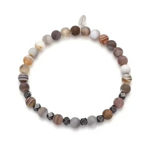 Agate & Burnished Silver Beaded Flex Bracelet
