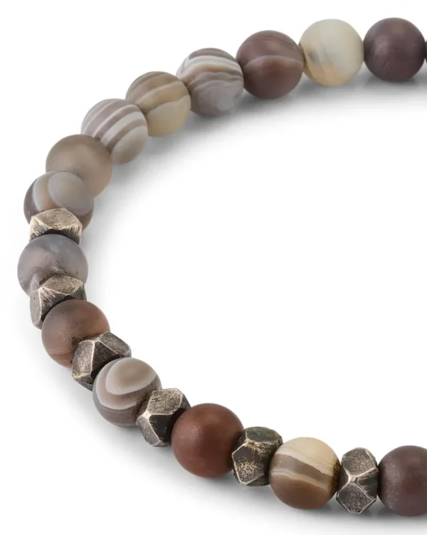 Agate & Burnished Silver Beaded Flex Bracelet