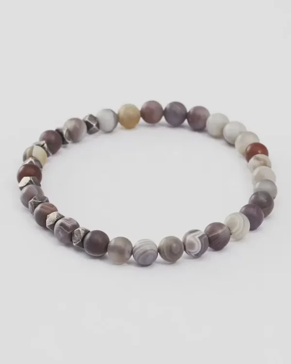 Agate & Burnished Silver Beaded Flex Bracelet