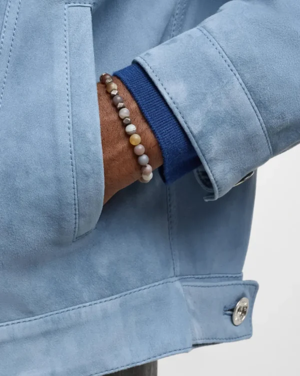 Agate & Burnished Silver Beaded Flex Bracelet