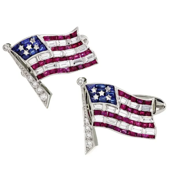 American Flag Platinum Diamonds Ruby & Sapphire Cufflinks