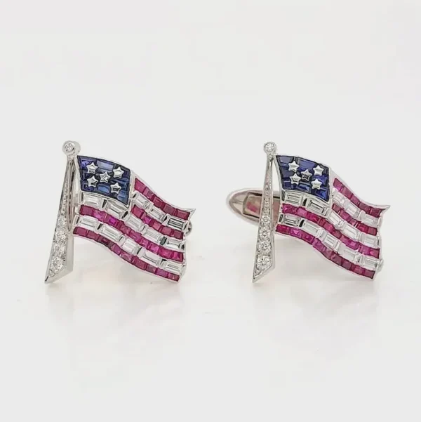 American Flag Platinum Diamonds Ruby & Sapphire Cufflinks