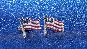 American Flag Platinum Diamonds Ruby & Sapphire Cufflinks