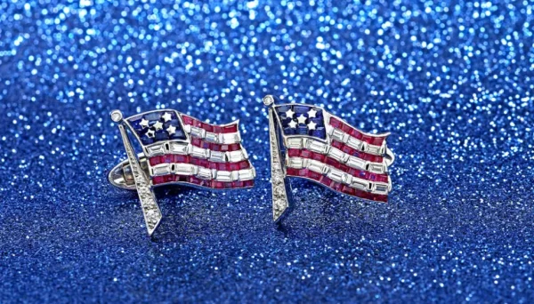 American Flag Platinum Diamonds Ruby & Sapphire Cufflinks