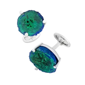 Azurite Malachite One of Kind Geode Sterling Cufflinks