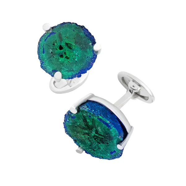 Azurite Malachite One of Kind Geode Sterling Cufflinks