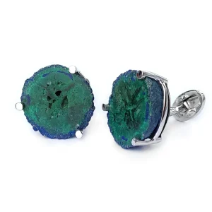 Azurite Malachite One of Kind Geode Sterling Cufflinks