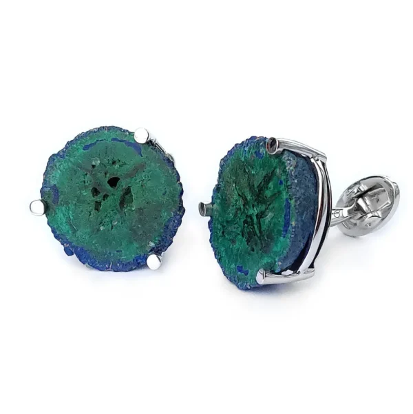 Azurite Malachite One of Kind Geode Sterling Cufflinks