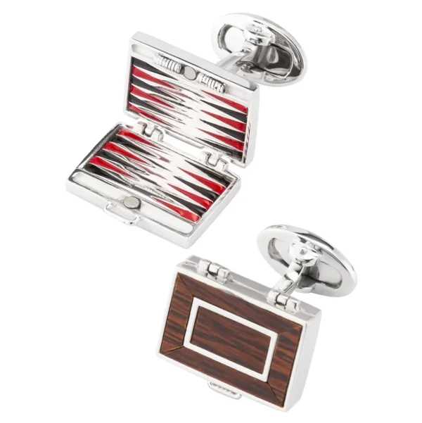 Backgammon Wood Inlay Sterling Cufflinks
