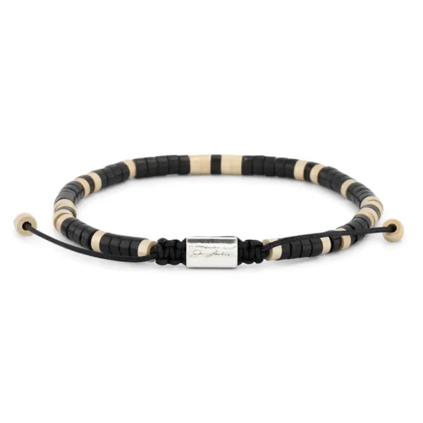 Black Agate Beaded Sterling Pull Cord Bracelet