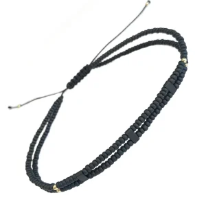 Black Double Strand Micro Bead Pull Cord Bracelet