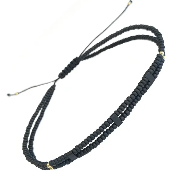 Black Double Strand Micro Bead Pull Cord Bracelet