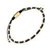 Black Glass & Gold Vermeil Accent Beads Pull Cord Bracelet