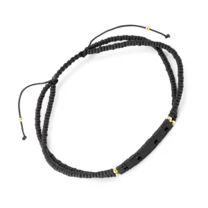 Black Glass Micro-Bead Wax Pull Cord Bracelet