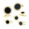 Black Onyx & Diamond 18K Gold Tuxedo Studs & Cufflinks Set
