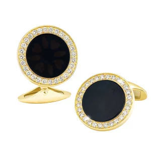 Black Onyx & Diamond 18K Gold Cufflinks