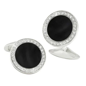 Black Onyx & Diamond 18k White Gold Cufflinks
