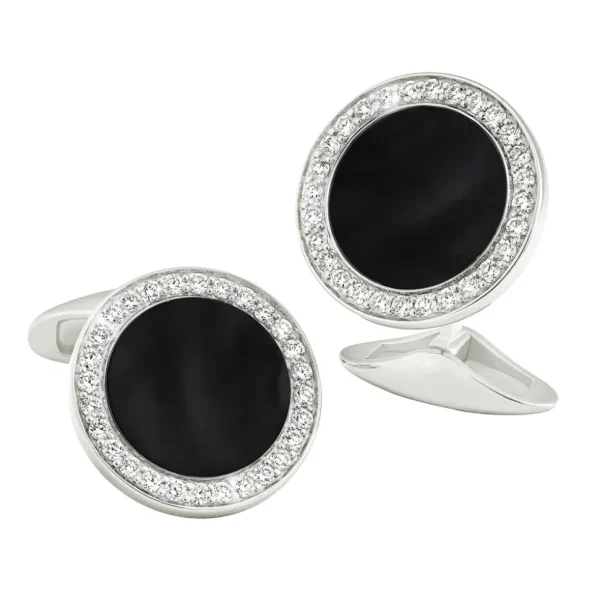 Black Onyx & Diamond 18k White Gold Cufflinks