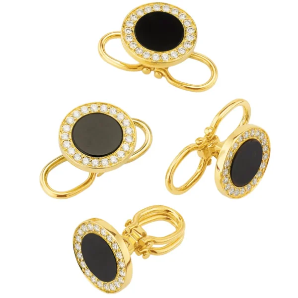 Black Onyx & Diamond 18K Gold Tuxedo Studs