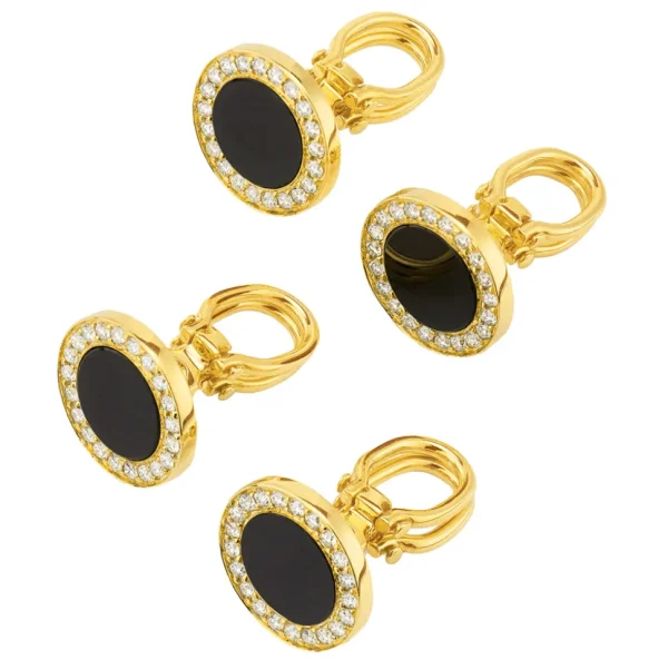 Black Onyx & Diamond 18K Gold Tuxedo Studs