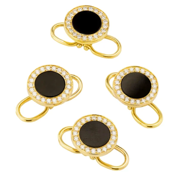 Black Onyx & Diamond 18K Gold Tuxedo Studs