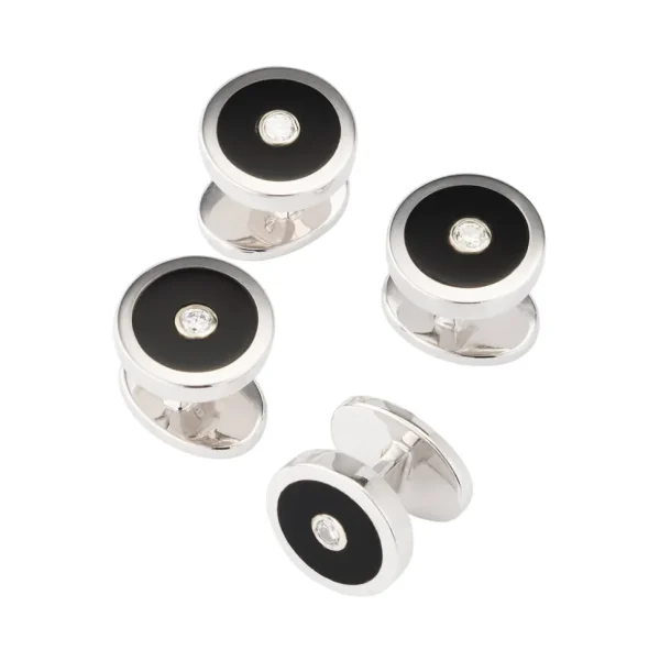 Black Onyx & Diamond Round Tuxedo Studs