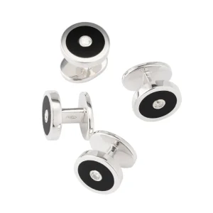 Black Onyx & Diamond Round Tuxedo Studs