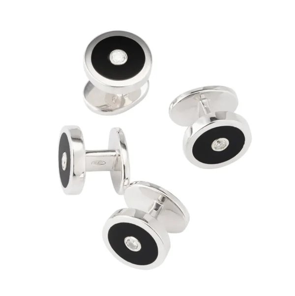 Black Onyx & Diamond Round Tuxedo Studs