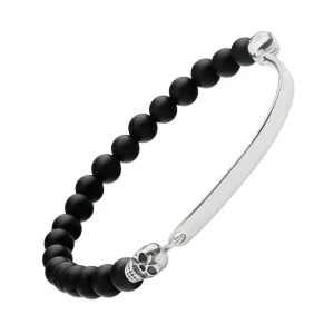 Black Onyx & Sterling Skull Flex Bracelet