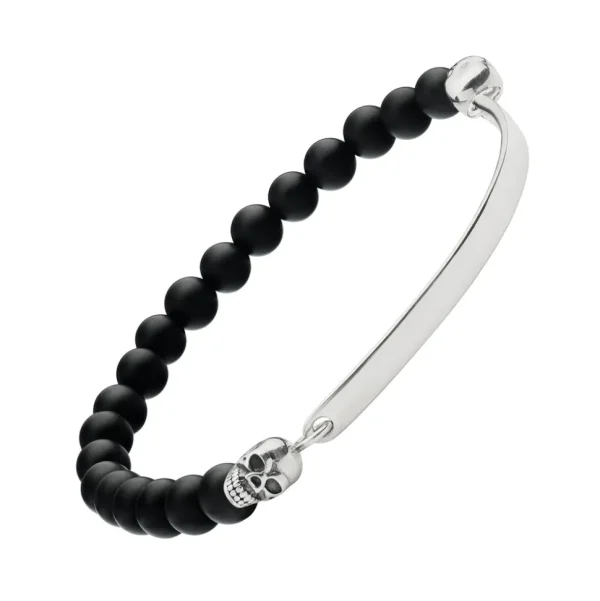 Black Onyx & Sterling Skull Flex Bracelet