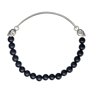 Black Onyx & Sterling Skull Flex Bracelet