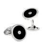 Black Onyx and Diamond Sterling Silver Round Cufflinks