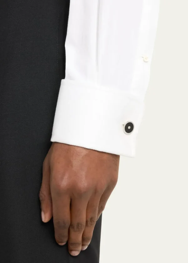 Black Onyx and Diamond Sterling Silver Round Cufflinks