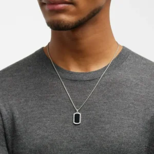 Black Onyx Plaque Sterling Pendant & Necklace
