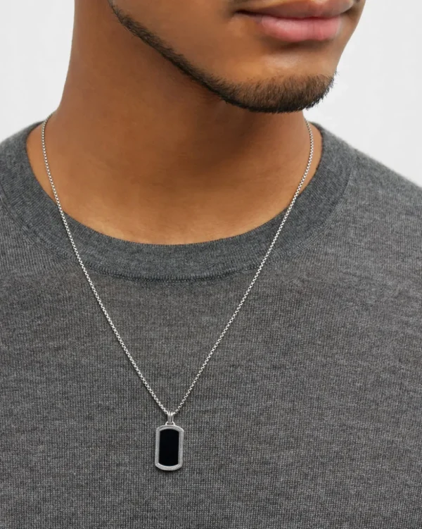 Black Onyx Plaque Sterling Pendant & Necklace