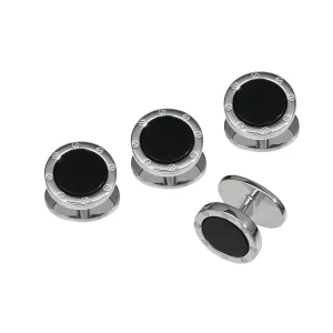 Black Onyx Rivet Etch Detail Sterling Tuxedo Studs