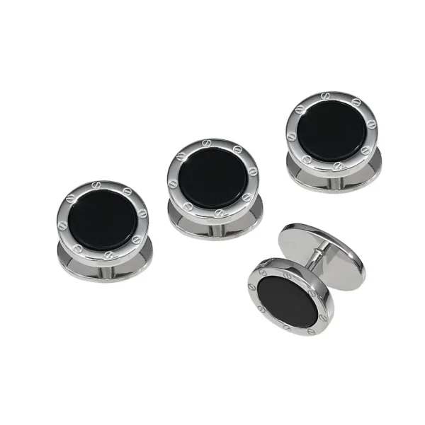 Black Onyx Rivet Etch Detail Sterling Tuxedo Studs
