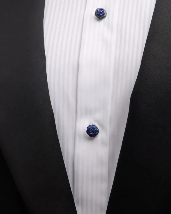 Blue Lapis Hand Carved Gemstone Rose Sterling Silver Tuxedo Studs