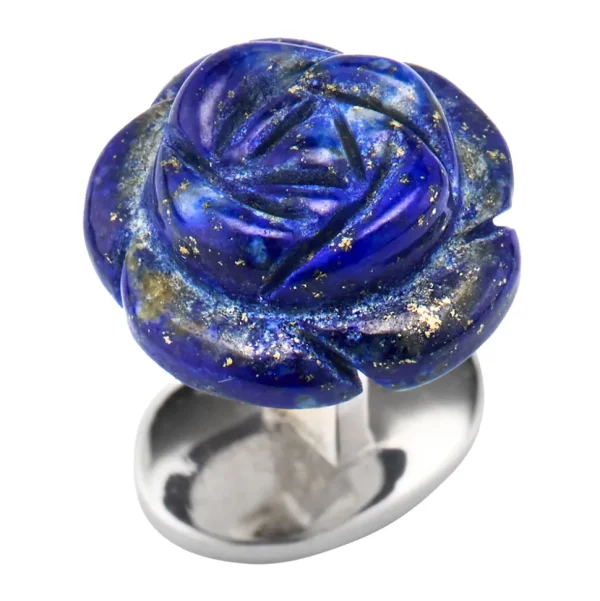 Blue Lapis Hand Carved Gemstone Rose Sterling Silver Tuxedo Studs