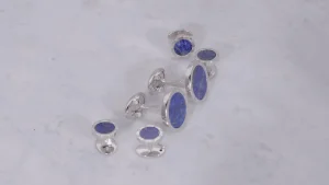 Blue Lapis Rivet Etch Sterling Cufflinks & Studs