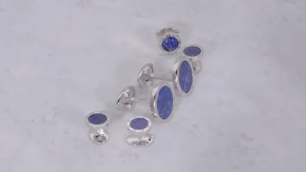 Blue Lapis Rivet Etch Sterling Cufflinks & Studs