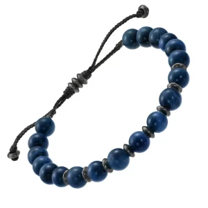 Blue Tiger Eye Gunmetal Pull Cord Bracelet
