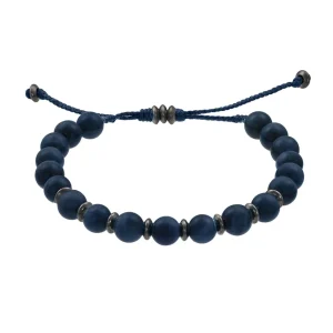 Blue Tiger Eye Gunmetal Pull Cord Bracelet
