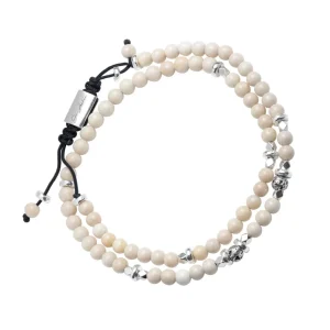 Bone Sterling Beaded Double Pull Cord Bracelet