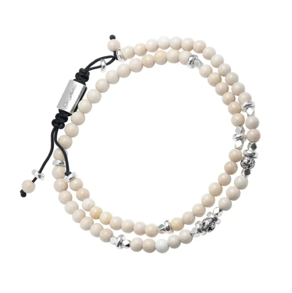 Bone Sterling Beaded Double Pull Cord Bracelet