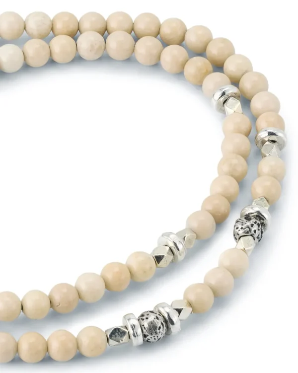 Bone Sterling Beaded Double Pull Cord Bracelet