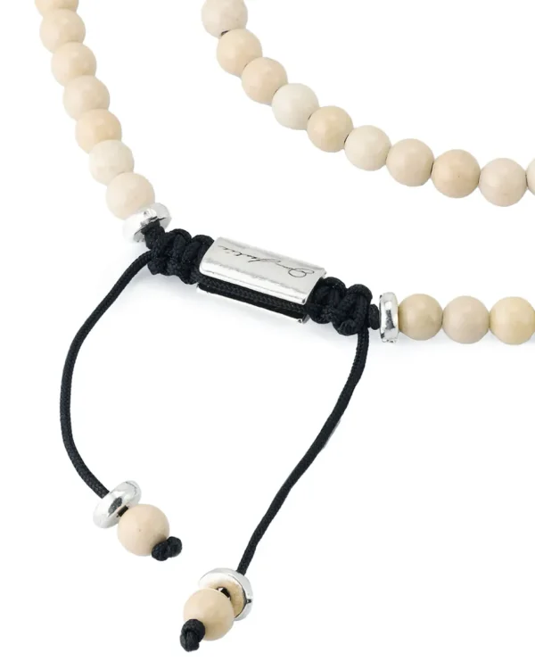 Bone Sterling Beaded Double Pull Cord Bracelet
