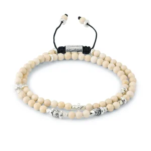 Bone Sterling Beaded Double Pull Cord Bracelet