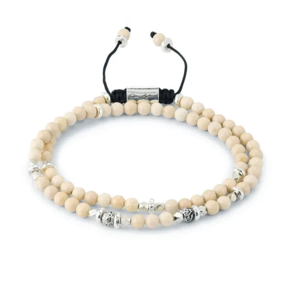 Bone Sterling Beaded Double Pull Cord Bracelet