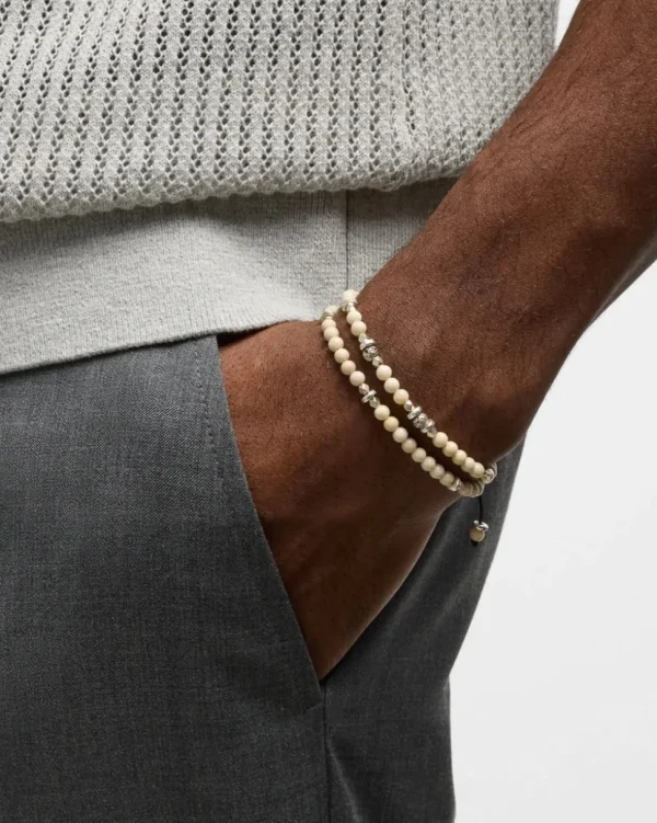 Bone Sterling Beaded Double Pull Cord Bracelet